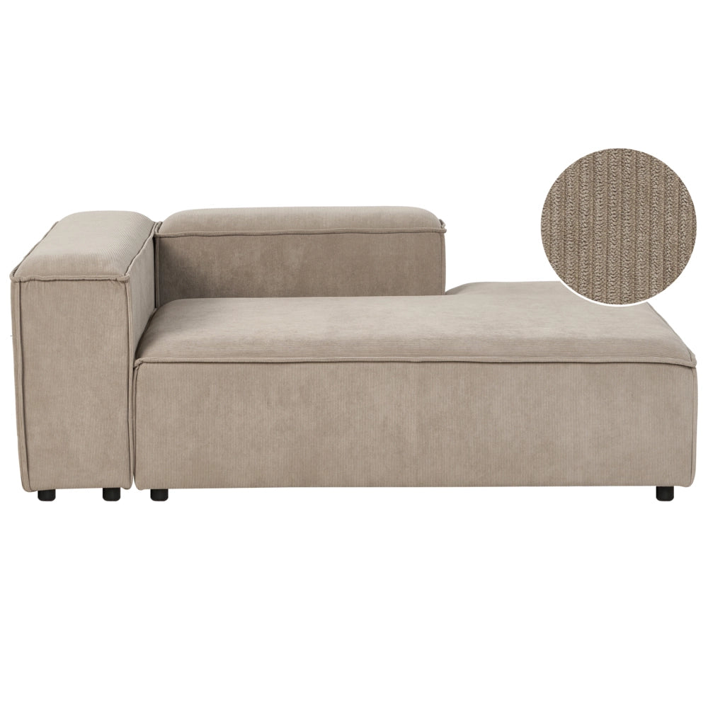 Chaise longue in velluto a coste poliestere verde lato destro gambe nere imbottite stile moderno