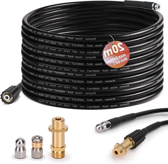 Slang di rettifica a 20 m con adattatore M22 per tubi - rigido + rotante - 200 bar 60 °C - set di pulizia dei tubi adatto per K2-K7 pompa ad alta pressione