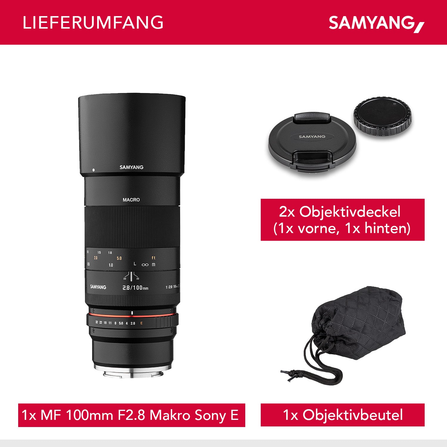 MF 100mm F2.8 Macro per Sony E - Teleobiettivo macro per Sony E, adatto per APS-C e full frame, messa a fuoco manuale, per Sony E - A6100, A6400, A6600, A6500, A1, A7S III, A7C II A7C R