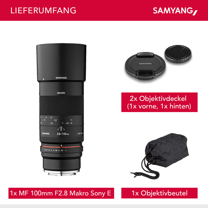 MF 100mm F2.8 Macro per Sony E - Teleobiettivo macro per Sony E, adatto per APS-C e full frame, messa a fuoco manuale, per Sony E - A6100, A6400, A6600, A6500, A1, A7S III, A7C II A7C R