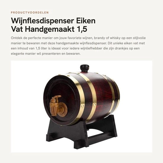 Dispensatore di bottiglie da vino 1,5 l - Cassetta in quercia - Manufatto artigianale - Resistenze elevate - Per vino/Brandy/Whisky - Miglioramento delle caratteristiche olfattive