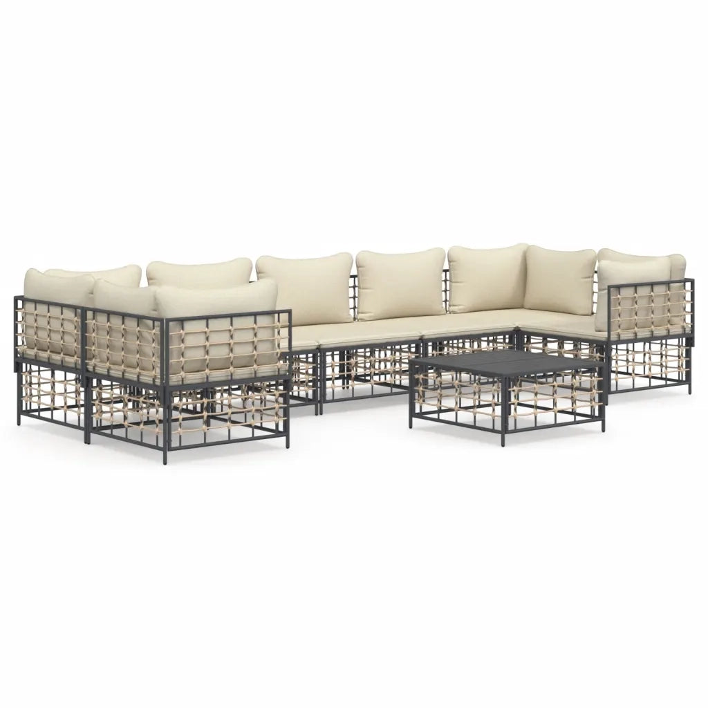 Set Divani da Giardino 8 pz con Cuscini Antracite in Polyrattan 3186802
