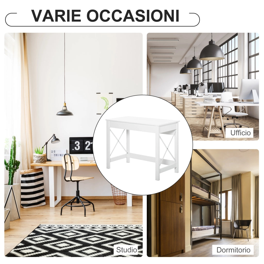 Scrivania porta PC dal Design Moderno e Minimal 105x50x76 cm in Legno e Acciaio Bianco
