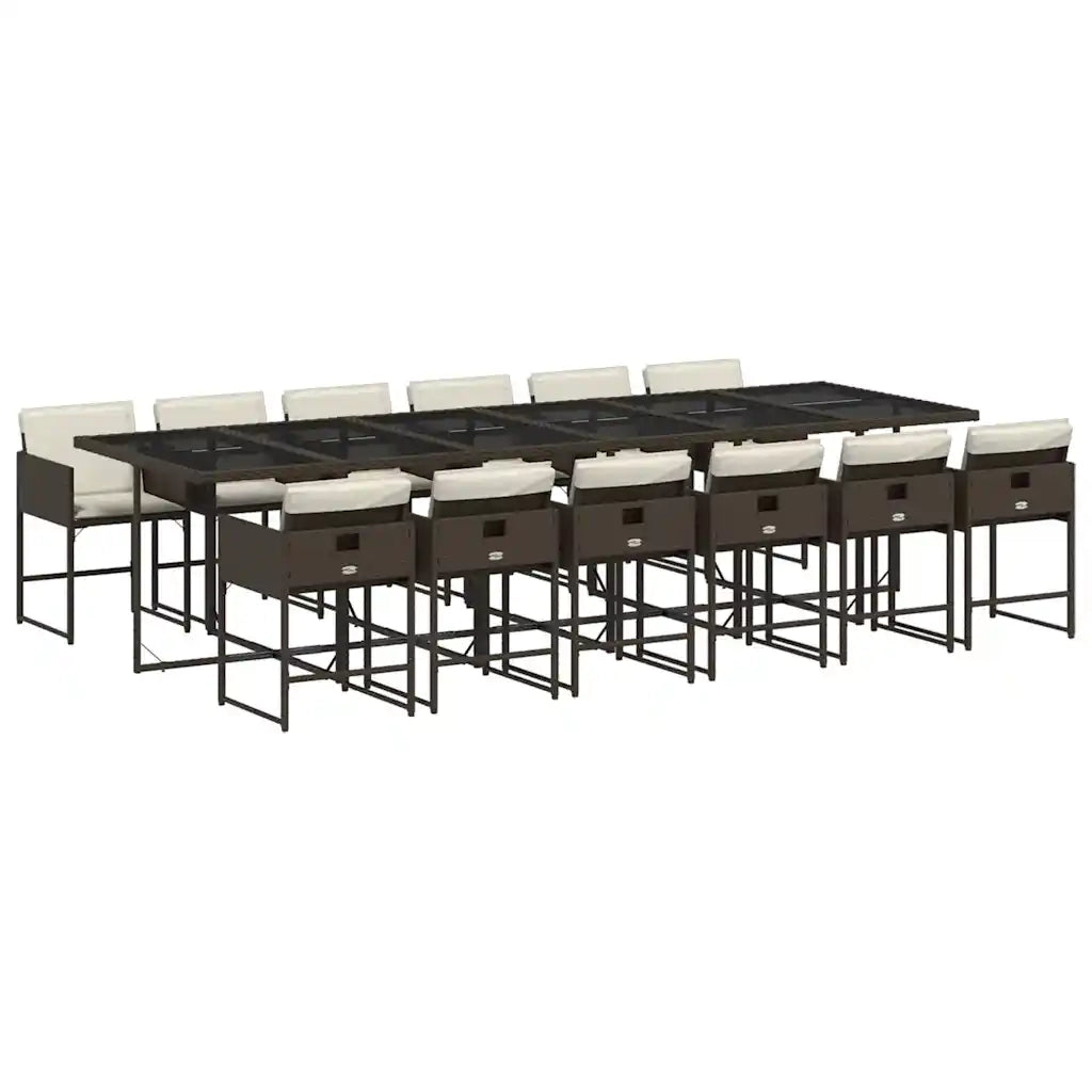 Set da Pranzo da Giardino 13pz con Cuscini Marrone Polyrattan 3211305