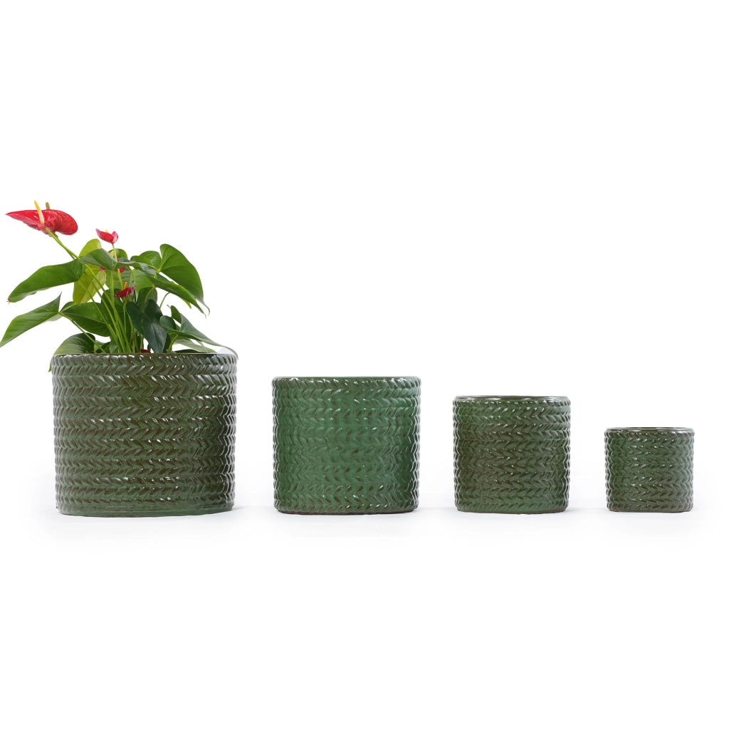 VASI Set da 4 pezzi Ø37/31/24,5/17,5 cm Ceramica Verde Oliva