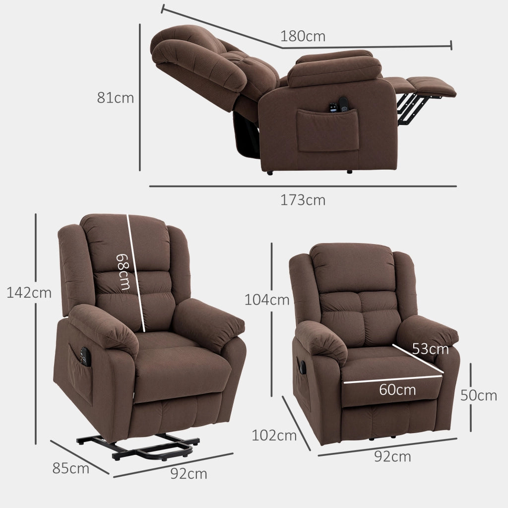 Poltrona relax elettrica reclinabile con funzione alzapersone, massaggio, riscaldamento e USB, marrone