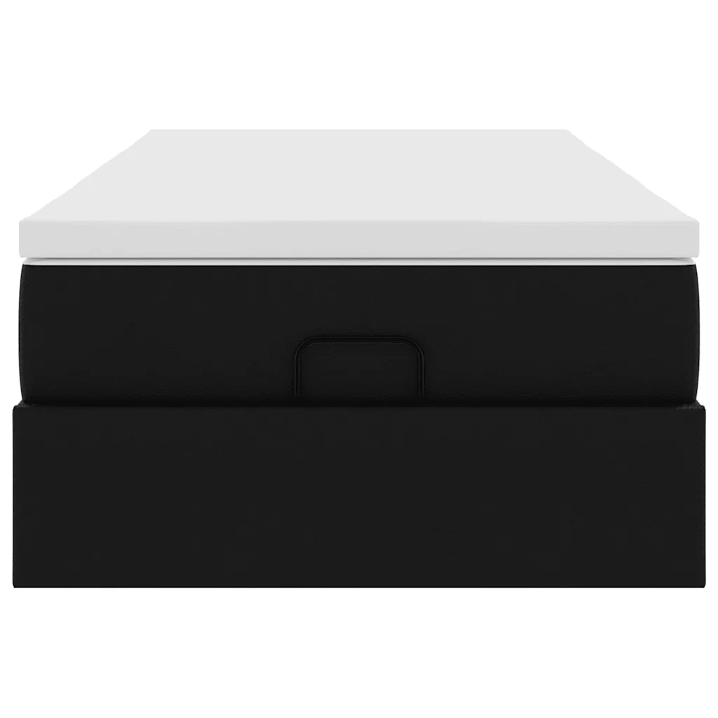 Struttura Letto Pouf con Materasso Nero 80x200 cm Similpelle