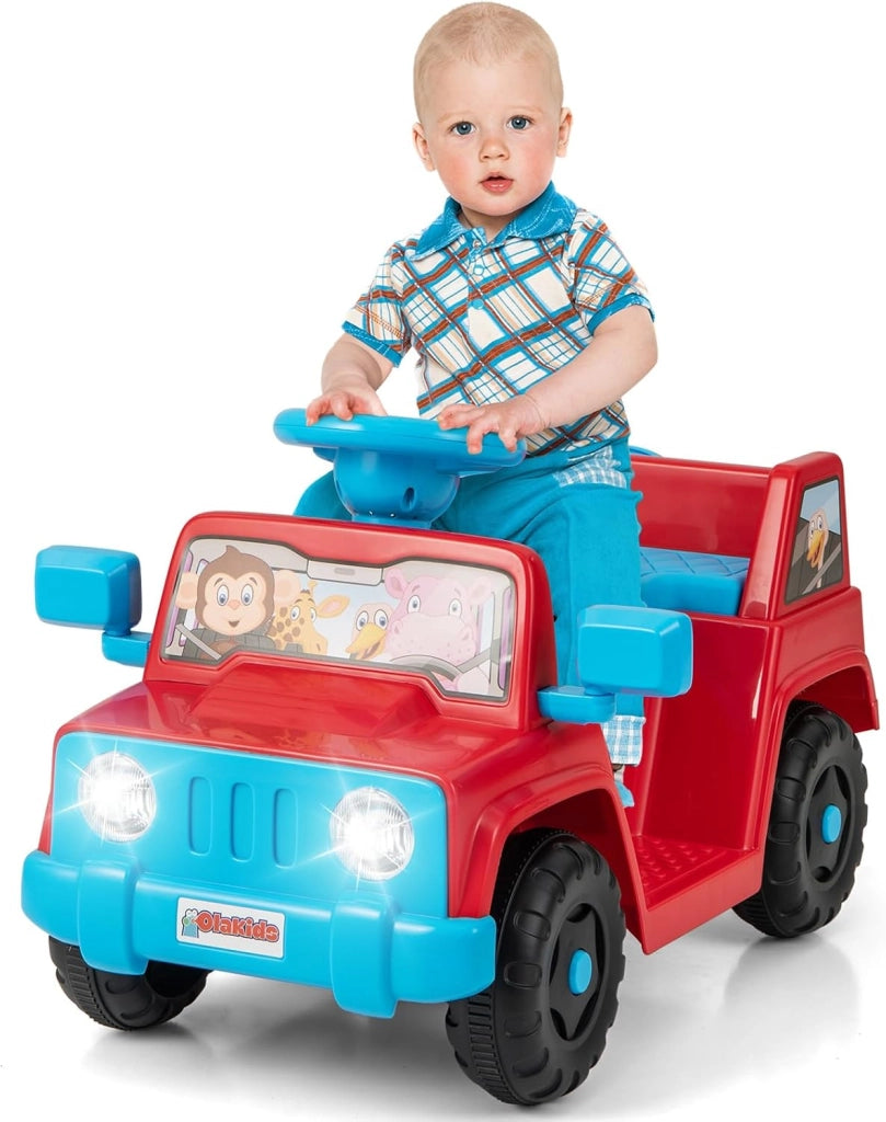 6V Macchina Elettrica per Bambini, Auto Elettrica Cavalcabile con Sonori Portabicchiere, Vano Portaoggetti, Luci LED, 18 Mesi + (Rosso)