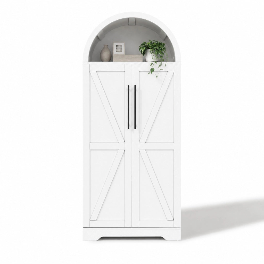 Armadio vetrina ad arco 70x40x165 cm in MDF bianco con ripiani aperti