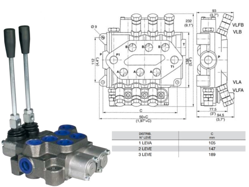 Distributore monoblocco in ghisa 2 leve 3/4 tipo DN 85 predisposto carry over - 81573