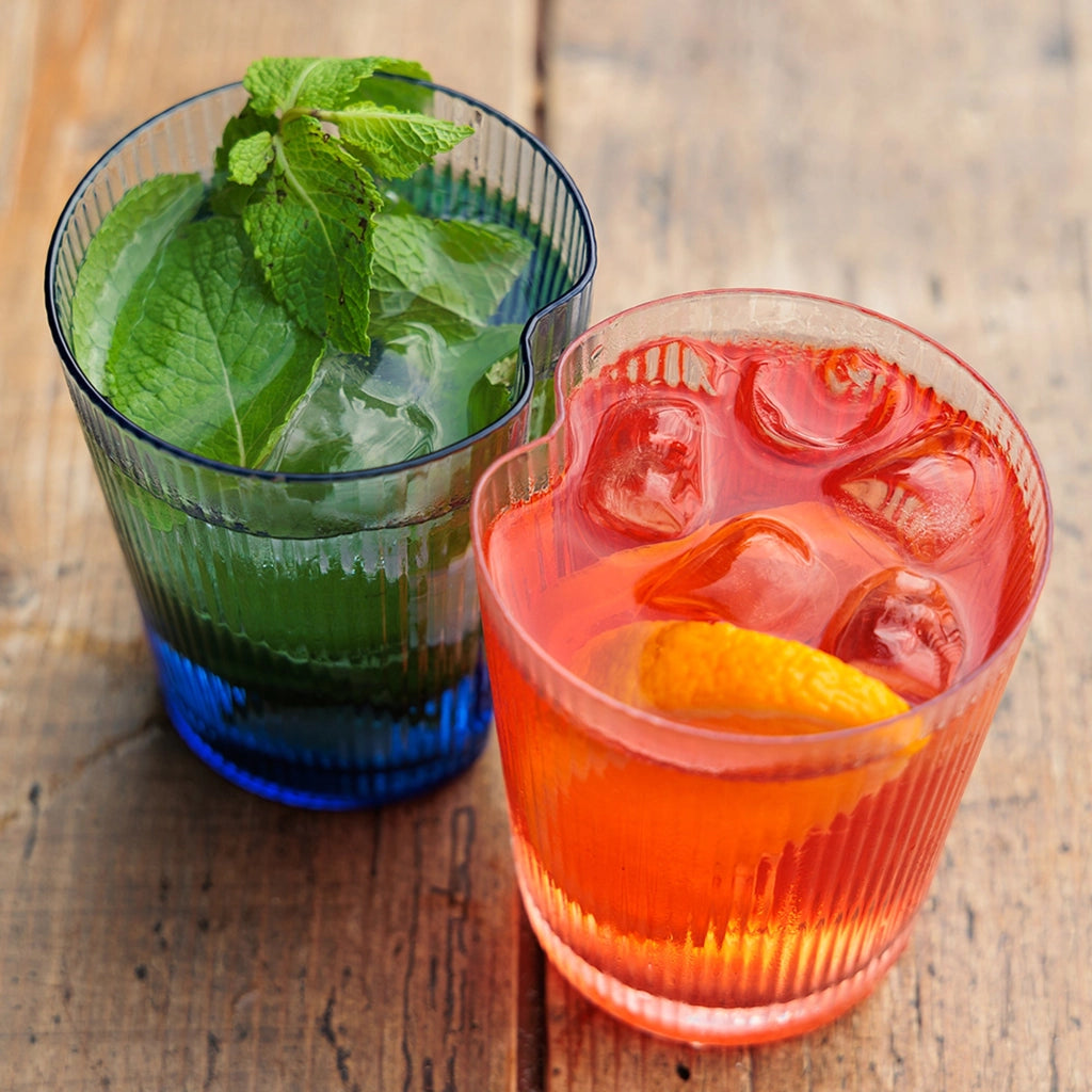 Handy Tumbler Set da 6 Bicchieri in Vetro Soffiato Trasparente Decorato con Solchi Verticali Ergonomici e Impilabili per Uso Quotidiano Casa