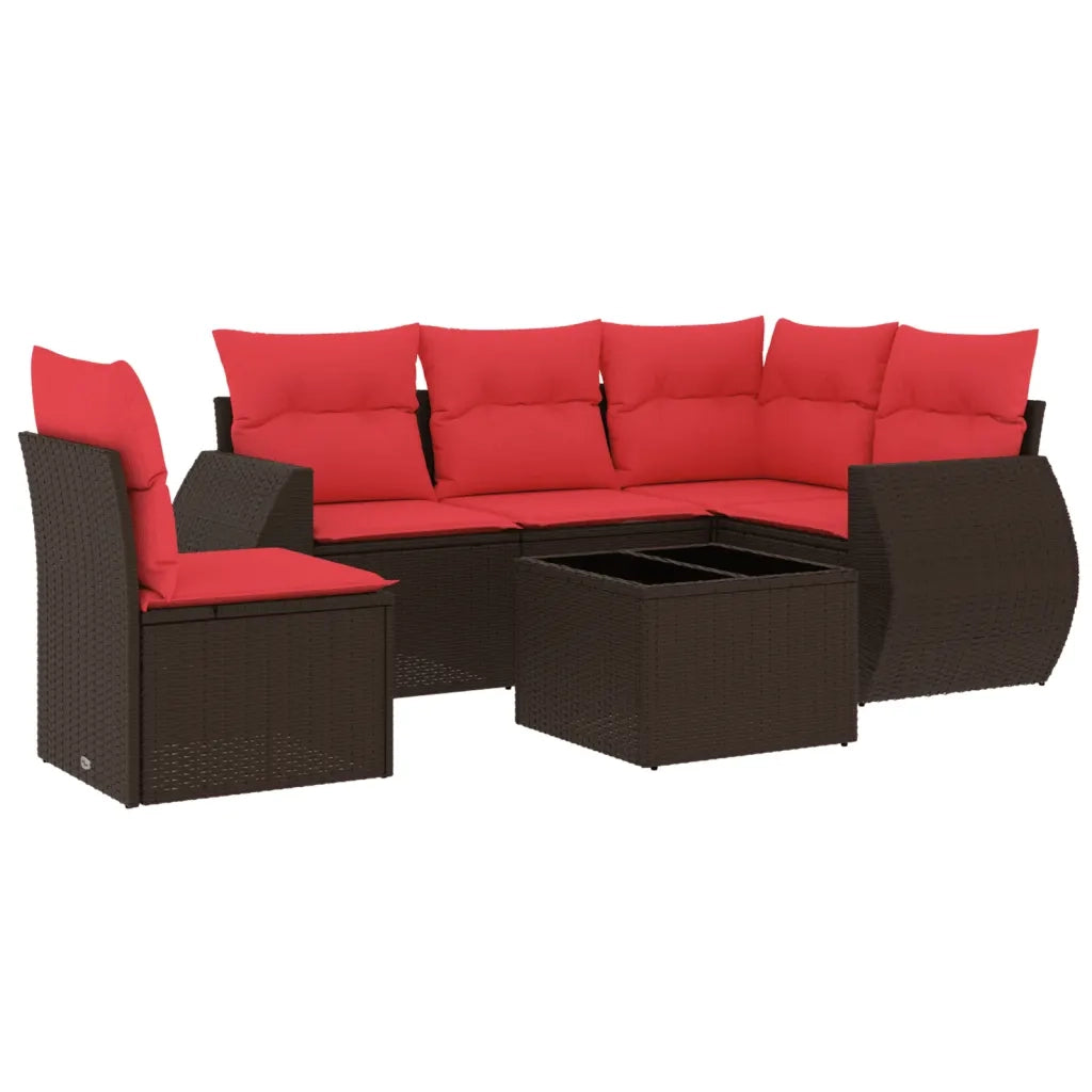 Set Divani da Giardino 6 pz con Cuscini Marrone in Polyrattan 3221383
