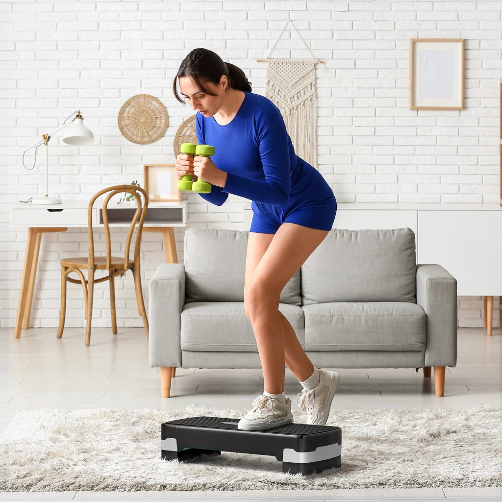 Step Aerobico Fitness Regolabile 2 Livelli ¨C Zephmum ¨C 68x29x15 cm Nero