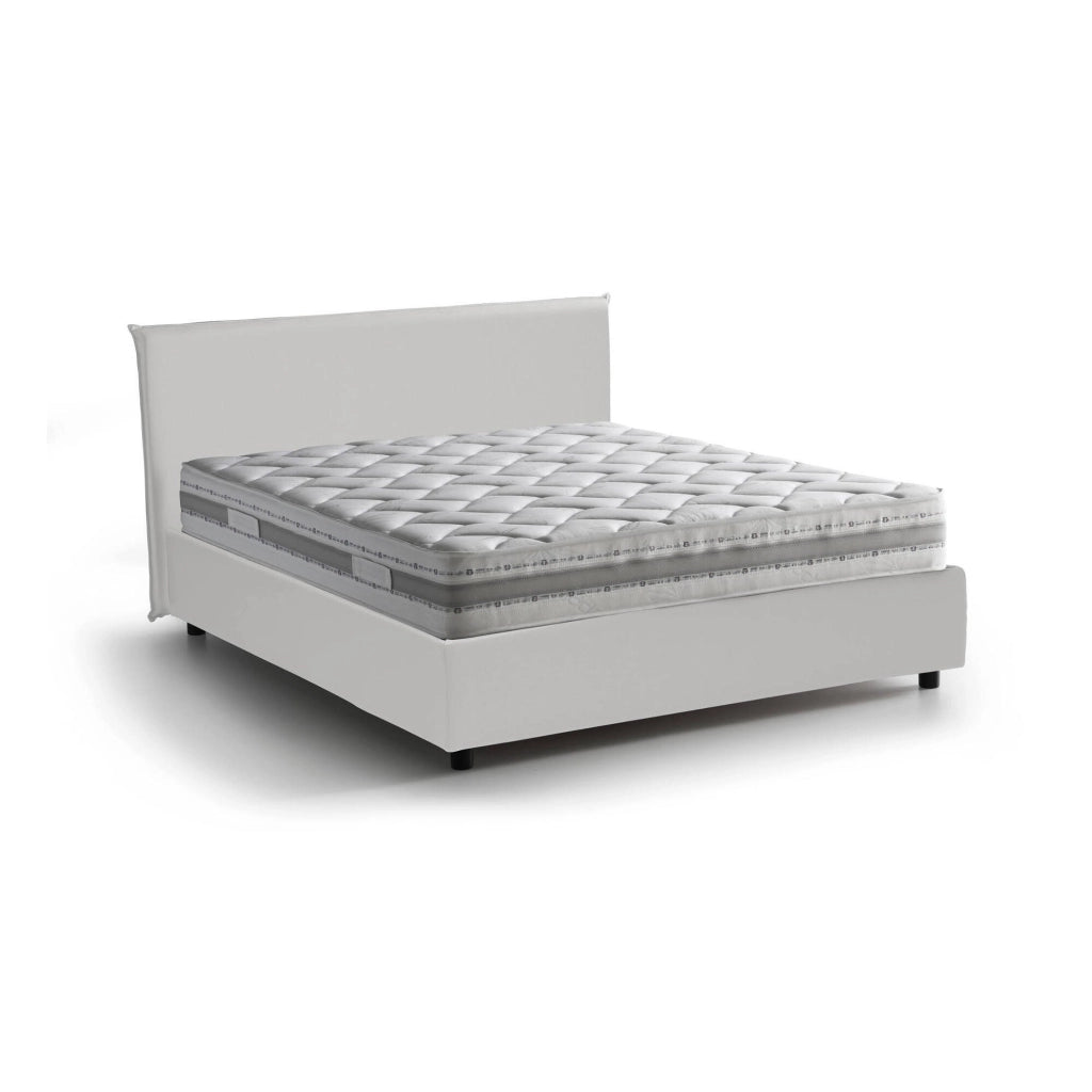 Letto matrimoniale Morganite, Letto contenitore con rivestimento in ecopelle, Made in Italy, Apertura frontale, con materasso cm 140x200 incluso, Bianco