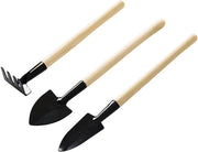 Kit di attrezzi per giardinaggio - Set di attrezzi per giardinaggio (3 pezzi) - Robusto e duraturo, resistente all'ossidazione - Manici in legno (legno naturale e nero)