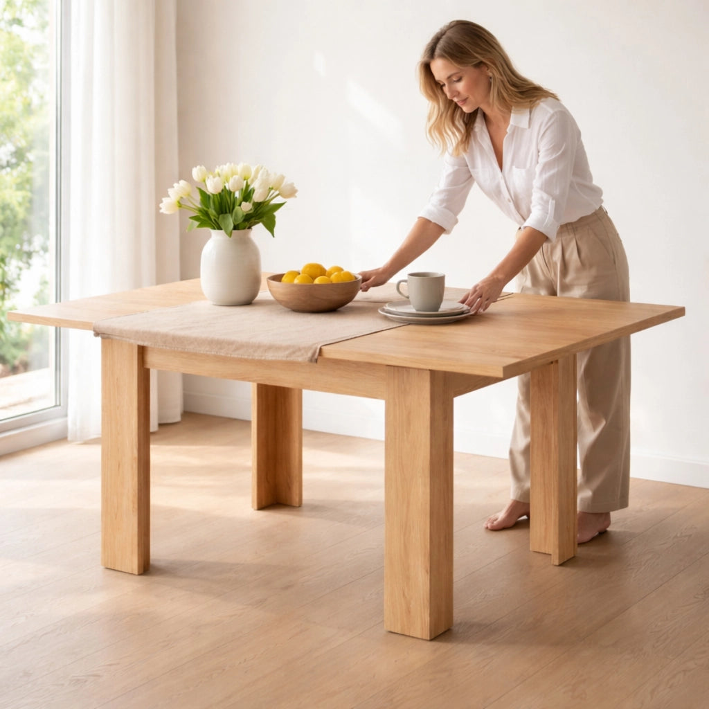 Tavolo Allungabile Moderno Da 4 A 8 Persone Con Gambe Spesse Design Minimal Meccanismo Centrale Estensibile Ideale Per Cucina Sala Da Pranzo 90 X 90 180 X 90 Cm Rovere