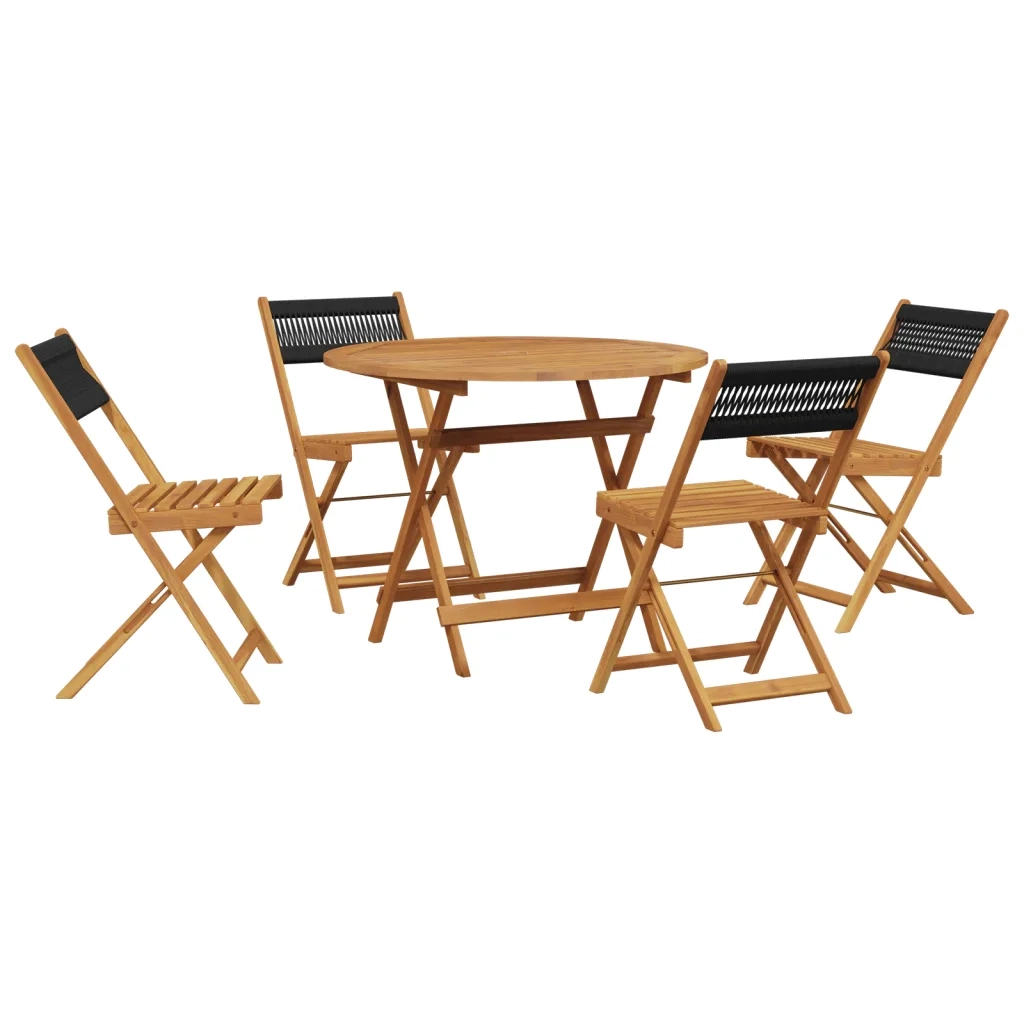 Set Pranzo da Giardino 5 pz Nero Polipropilene e Legno Massello