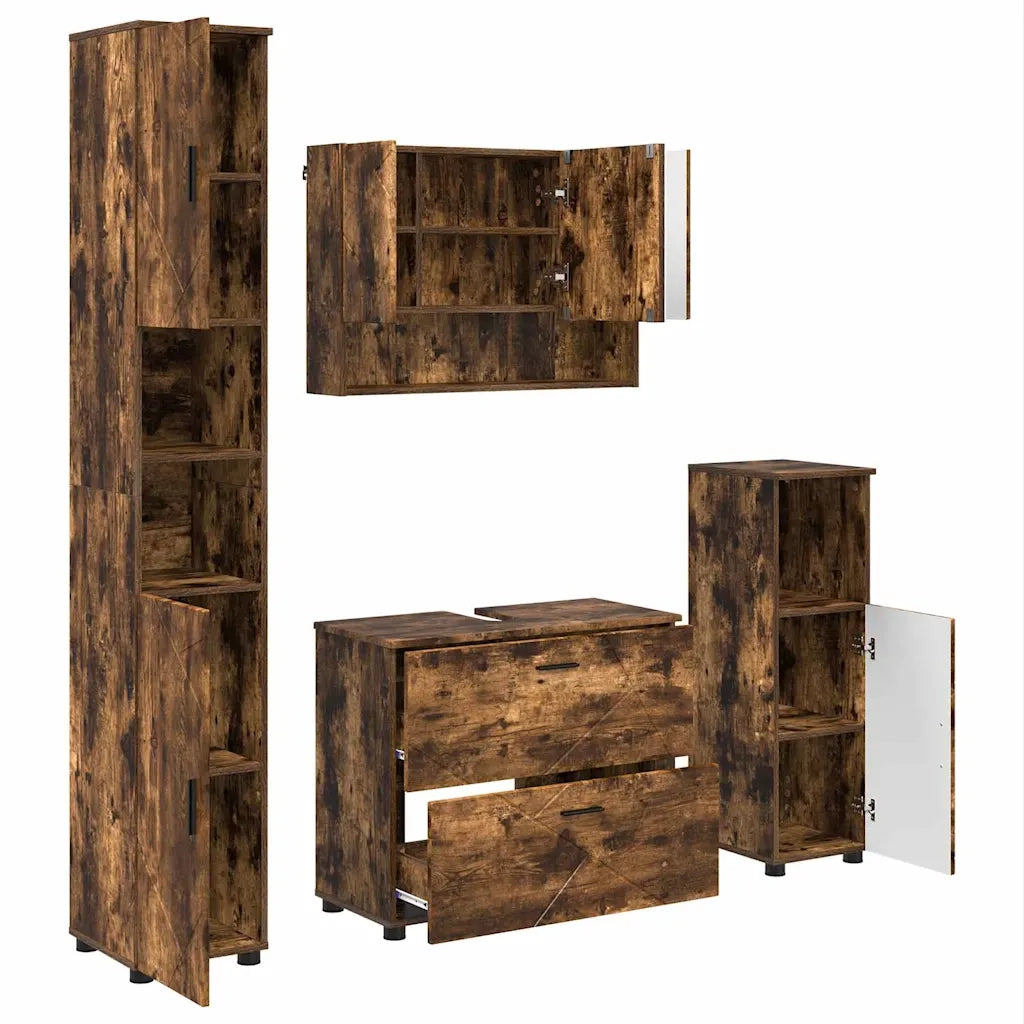 Set di mobili per il bagno con cassetto 4 pcs Rovere fumé 3393048