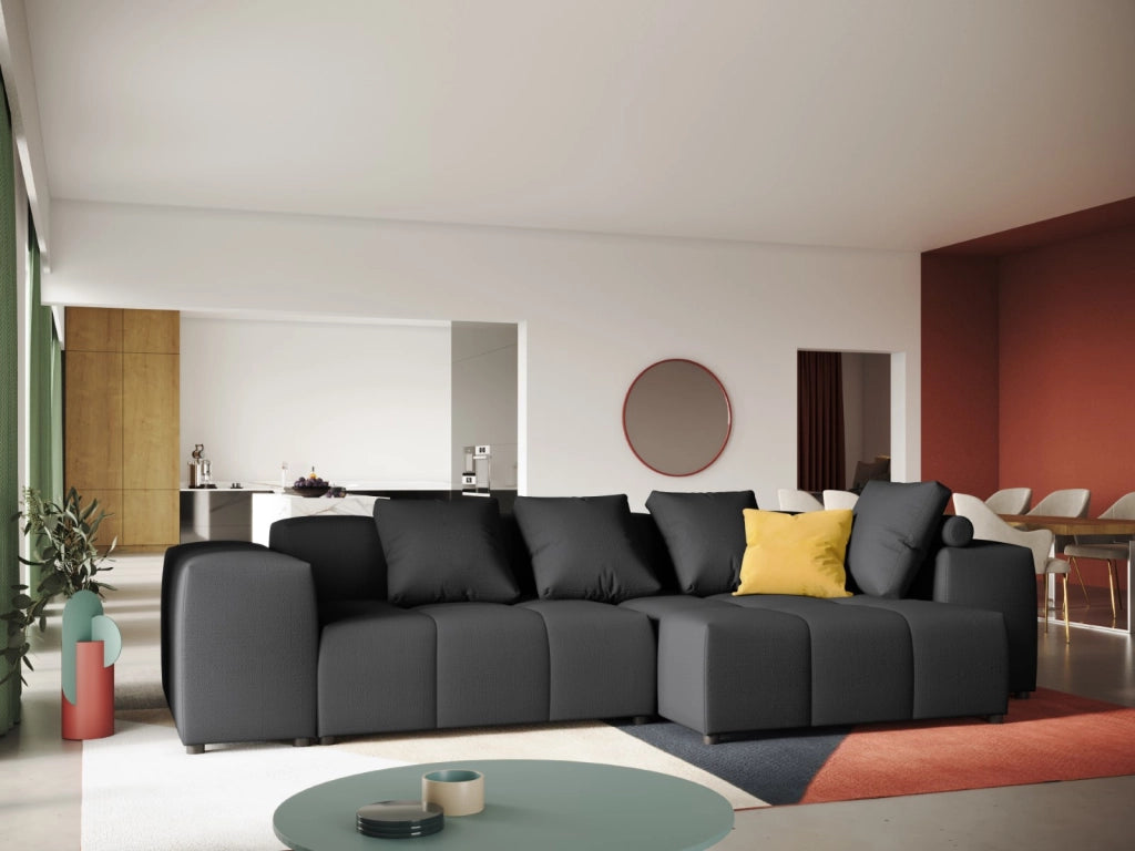 Cosmopolitan Design - Divano angolare modulare reversibile "Rome" 4 posti in tessuto strutturato nero 