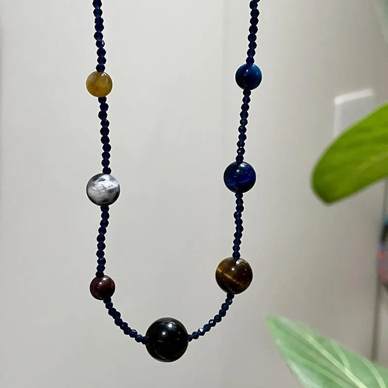 Collana colorata con perline di cristallo e pietre naturali, regalo di Natale o compleanno.
