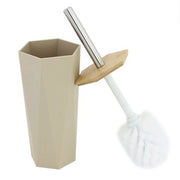 Trade Shop - Porta Scopino Esagonale Geometrico Beige Legno Con Scopettino Spazzolone Wc Bagno 10844 -