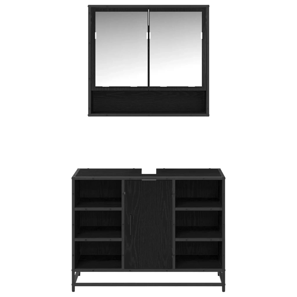 Set di mobili per il bagno 2 pcs Rovere Nero Legno multistrato 3402529