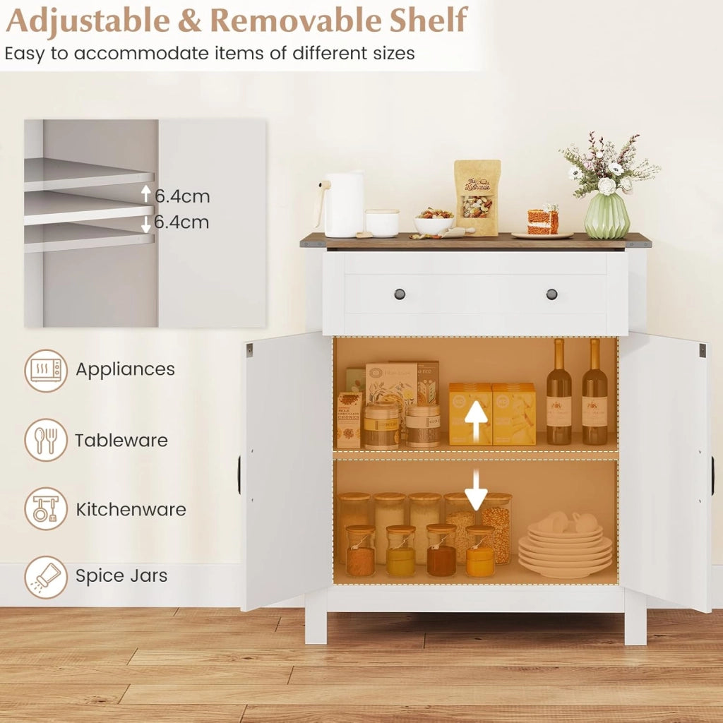 Credenza da Cucina con Ripiano Regolabile a 3 Livelli, Mobile Buffet con 2 Ante, 1 Cassetto, Armadio Dispensa per Sala da Pranzo, Soggiorno, 80 x 40 x 92 cm, Bianco (In 2 Pachhi)