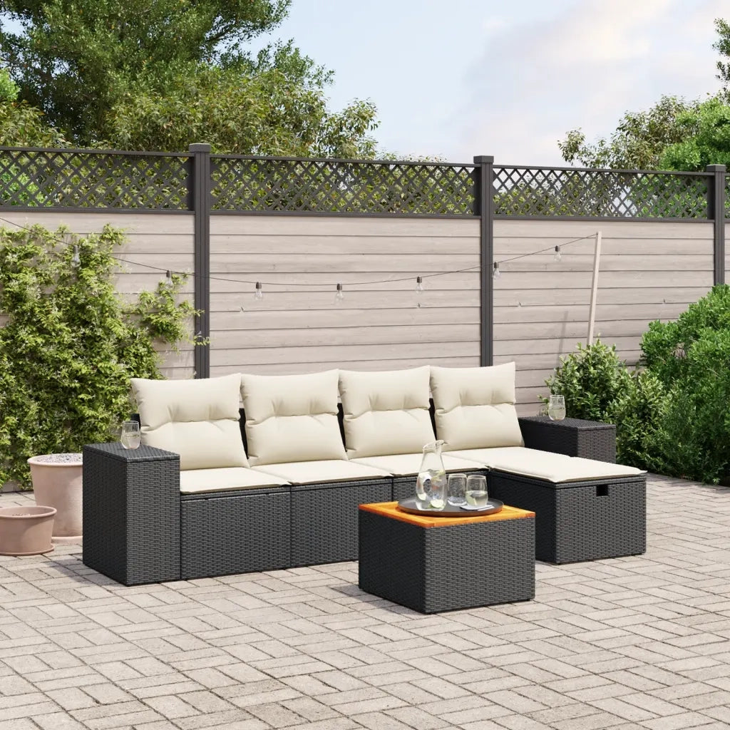 Set Divano da Giardino 6 pz con Cuscini-Sofa da Giardino-Divanetto da esterno Nero in Polyrattan 635276