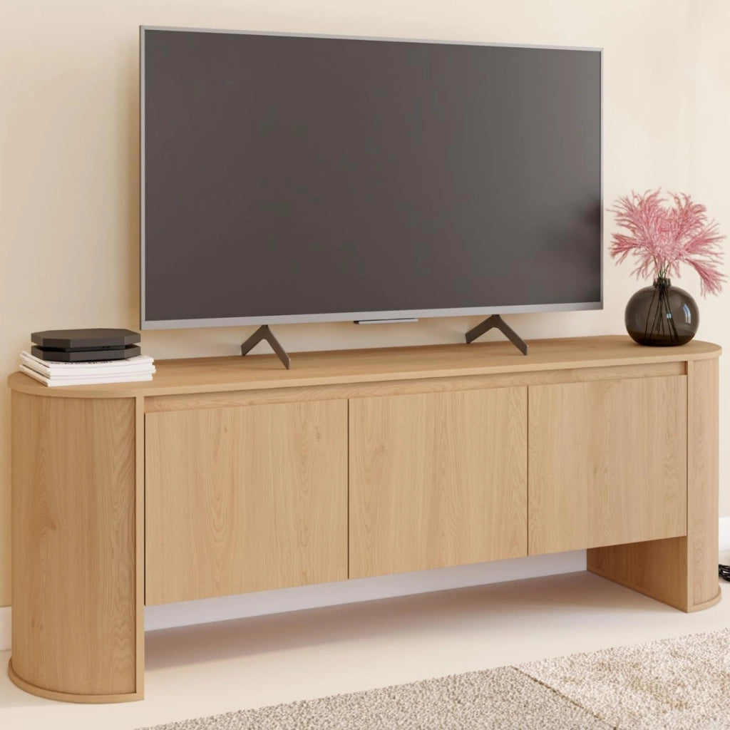 Mobile TV DIVIA 140 cm a 3 ante con design arrotondato in faggio