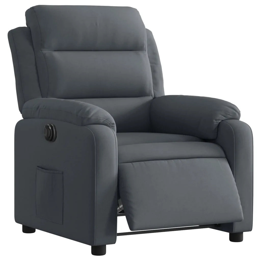Poltrona Elettrica Reclinabile Grigio Scuro in Vera Pelle 3205071