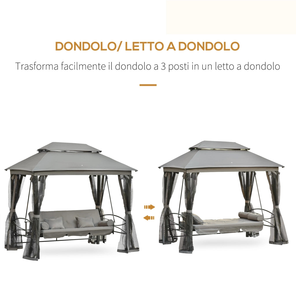 Lettino da Giardino 3 Posti con Tettuccio ¨C zephmum ¨C Grigio Scuro 256x172x248 cm