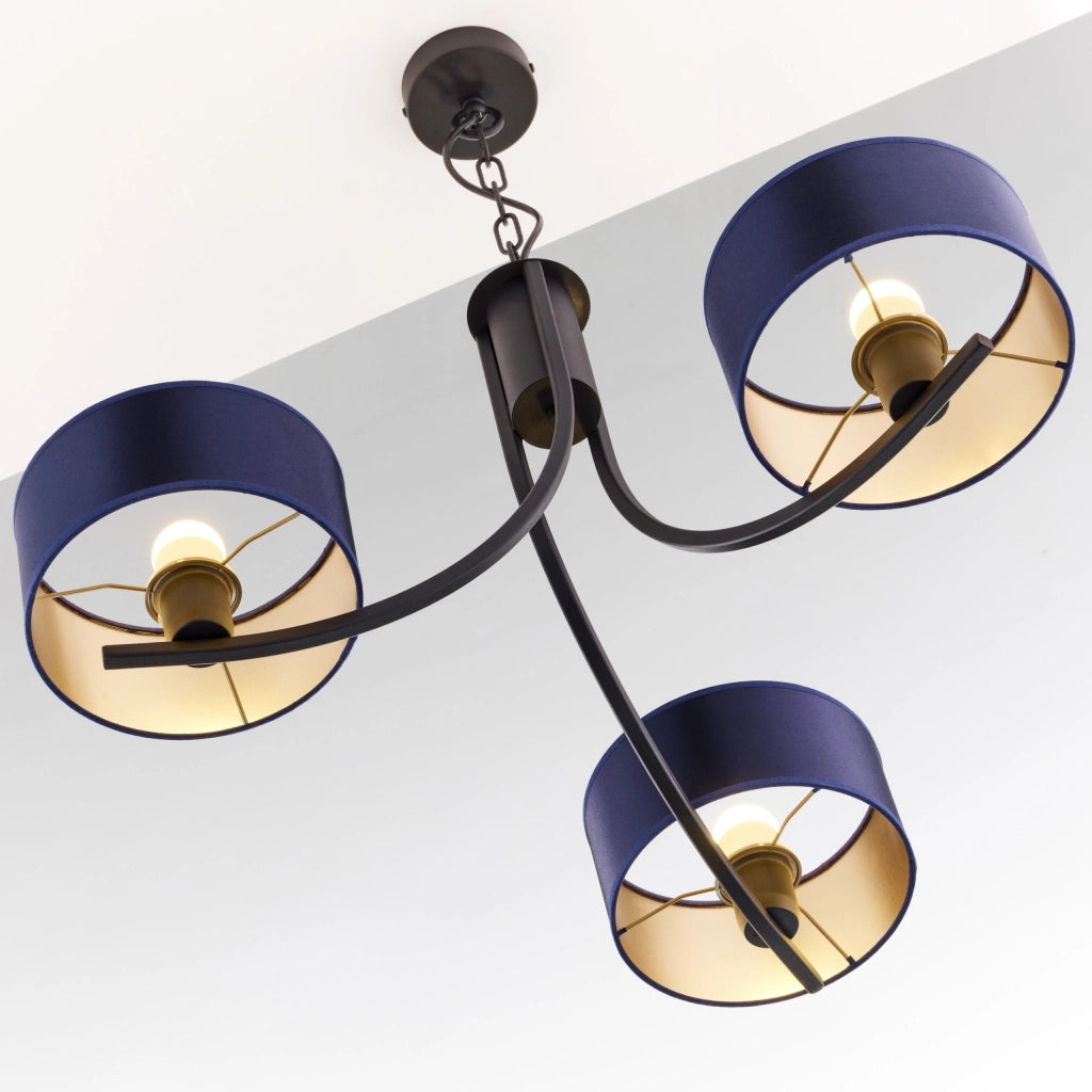 Lampadario nero a catena paralumi blu 3xE27 Arthur Jupiter