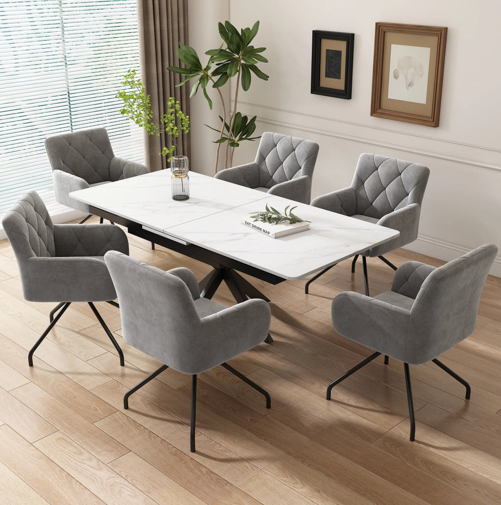 Set di 4 sedie imbottite in velluto grigio chiaro