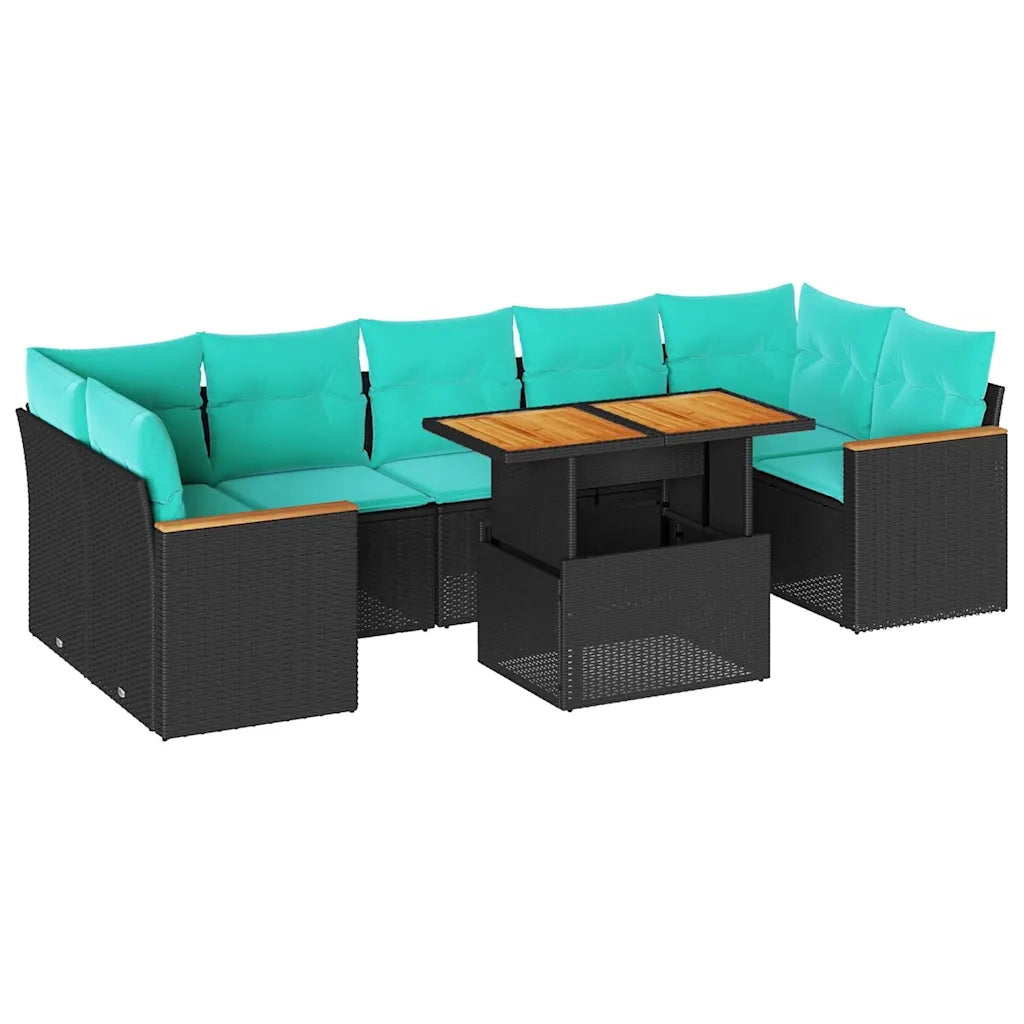 Set Divani da Giardino con Cuscini 8 pz Nero in Polyrattan 3327459
