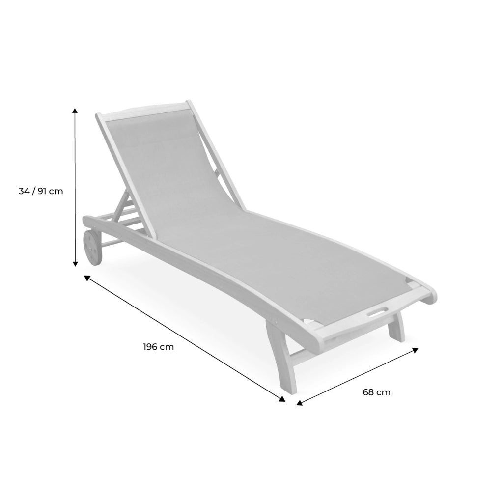 Set 2 lettini prendisole in legno multiposizione con ruote, bianco