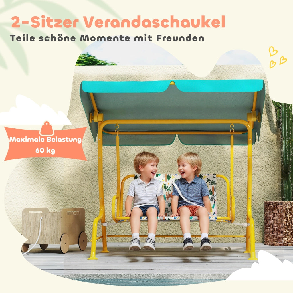 Dondolo da giardino per bambini 2 posti con tettuccio regolabile ¨C Xylo ¨C verde, 112x75x120cm