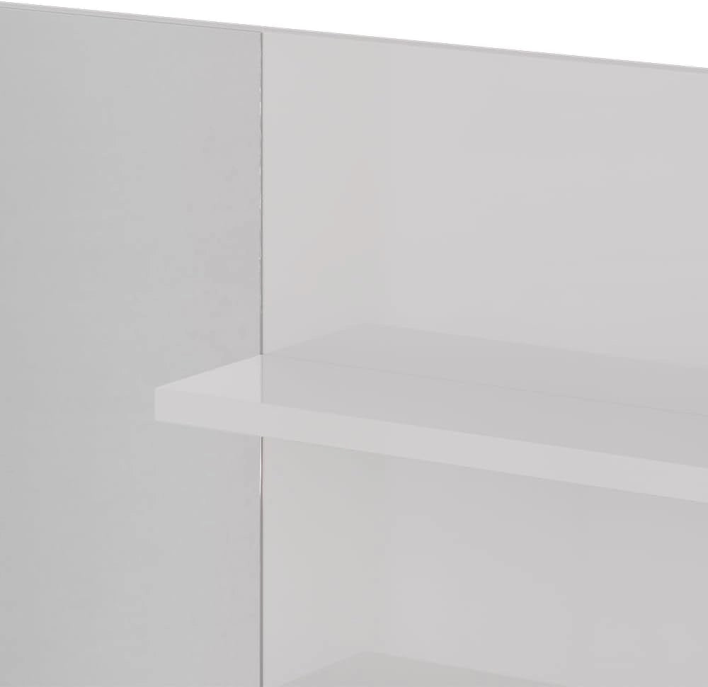 Mensola dello specchio, Bianco lucido, 119.8 x 70 cm con scomparti aperti, con cinque ripiani aperti per la conservazione degli accessori da bagno