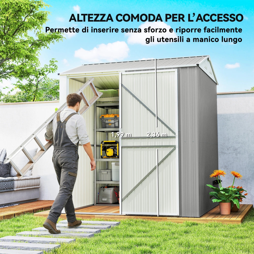 Casetta da Giardino in Acciaio ¨C Xylo ¨C 3.51m2 209x177x236cm Argento con Porta Bloccabile