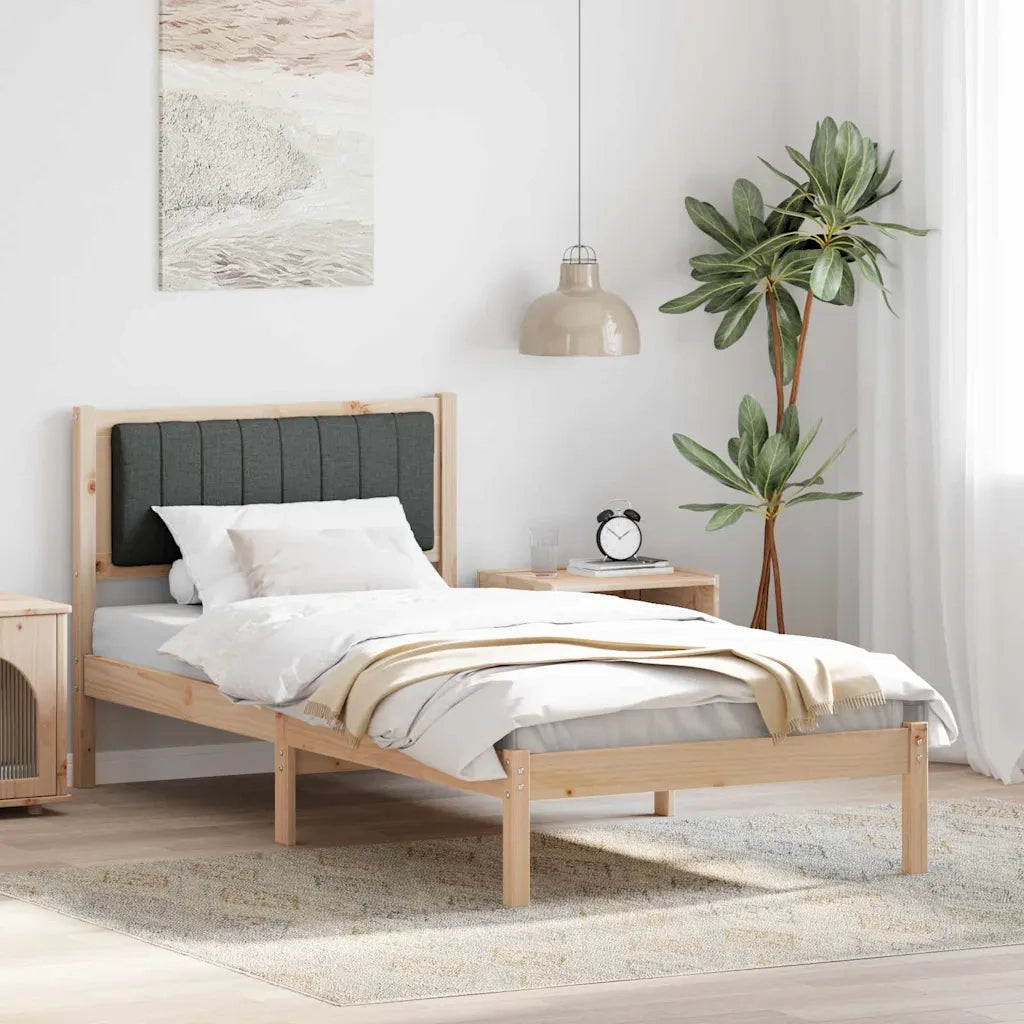 Letto con Testiera Rivestita-Struttura Letto con Testiera Grigio scuro 90 x 200 cm 397499