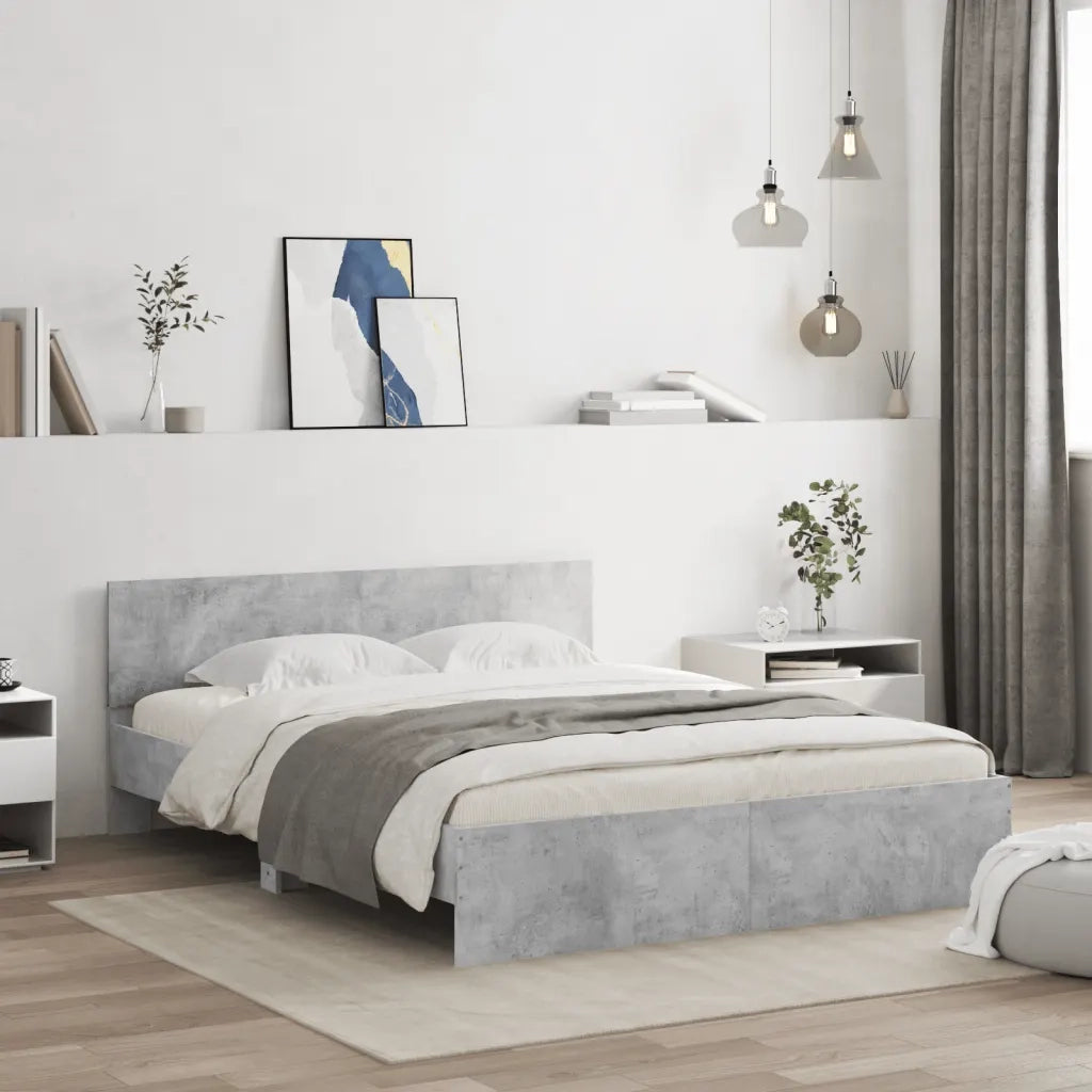 Giroletto con Testiera e LED-Struttura Letto con testiera Grigio Cemento 160x200 cm 480806