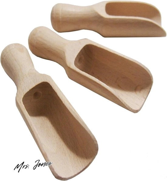 Set di scopa in legno da giardino 3 pezzi - set di cucchiai in legno multifunzionali - cucchiai in legno per il sale e le spezie - scopa per il bagno in legno - cucchiaio in legno per semi - formato piccolo 3 x 8 cm (C2) .