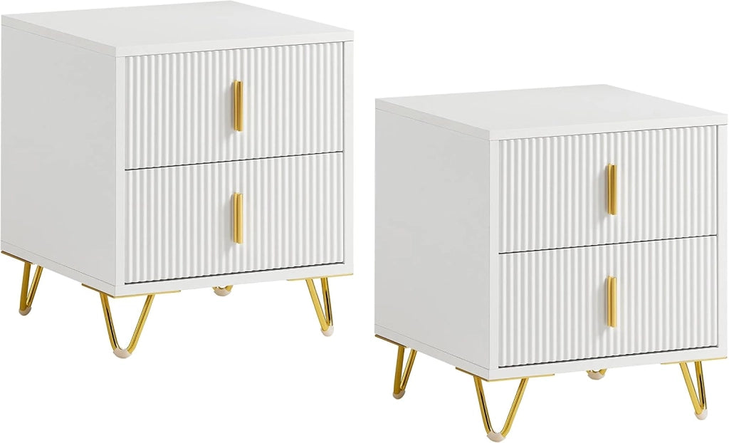 Set di 2 Comodino Camera da Letto - Comodino con 2 Cassetti, Tavolino Salotto - Moderna Cassettiera L40 x P40 x A47 cm Bianco FBT115-Wx2