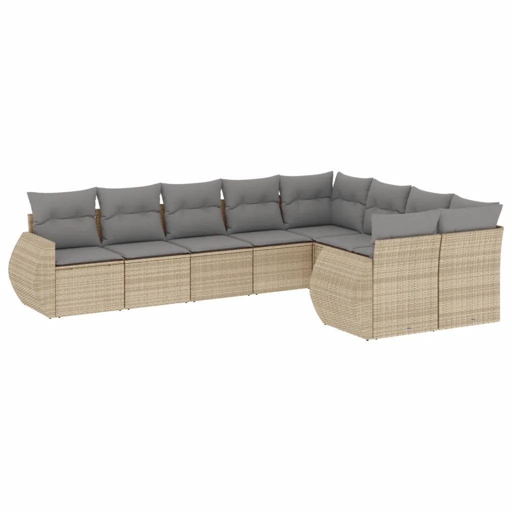 Set Divano da Giardino 9 pz con Cuscini Beige in Polyrattan 3221838