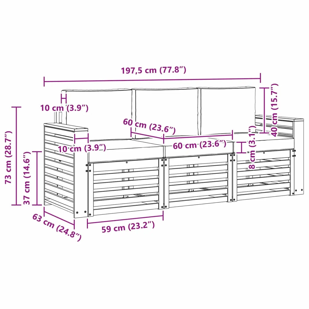 Set divani con cuscino 3 pcs Grigio Naturale e Chiaro 3374296