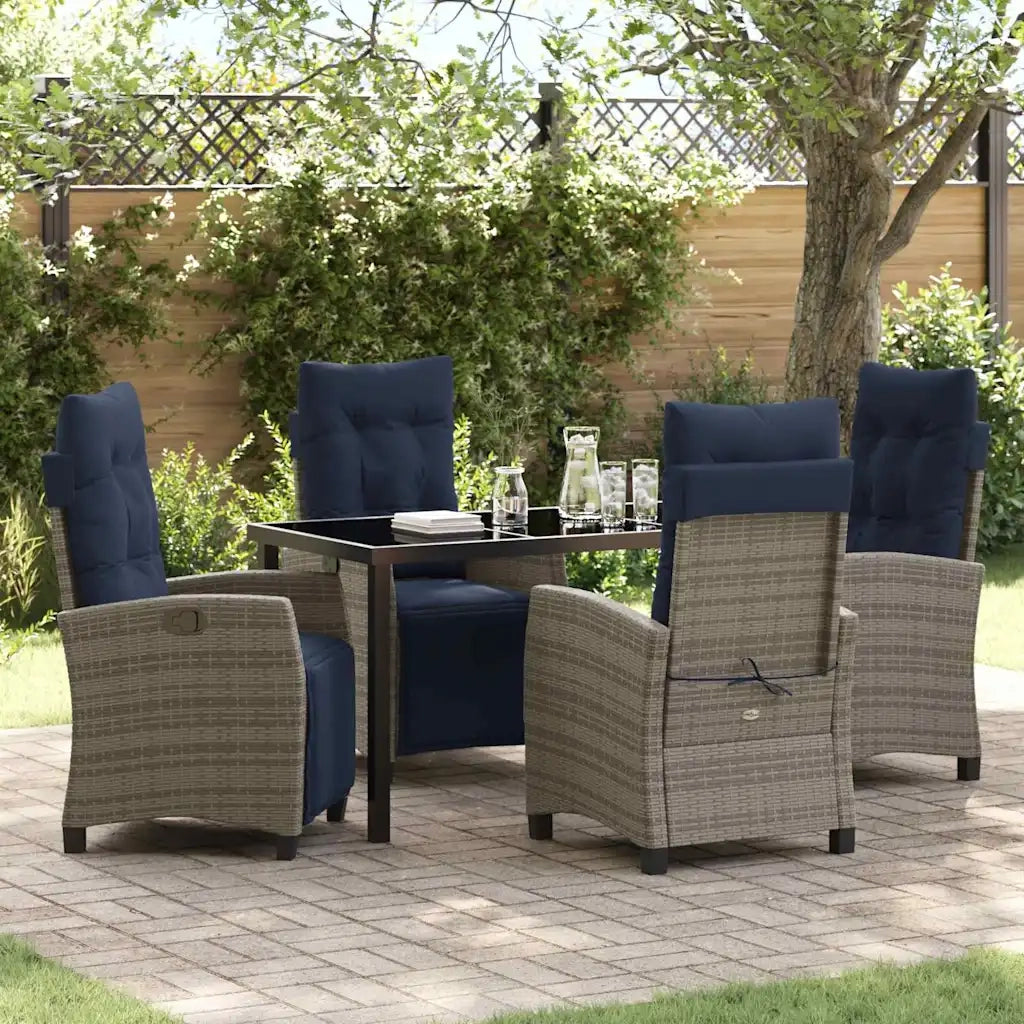 Set da Pranzo per Giardino con cuscino 5 pcs Grigio polyrattan