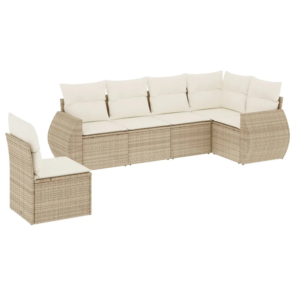 Set Divano da Giardino 6 pz con Cuscini Beige in Polyrattan 3253765