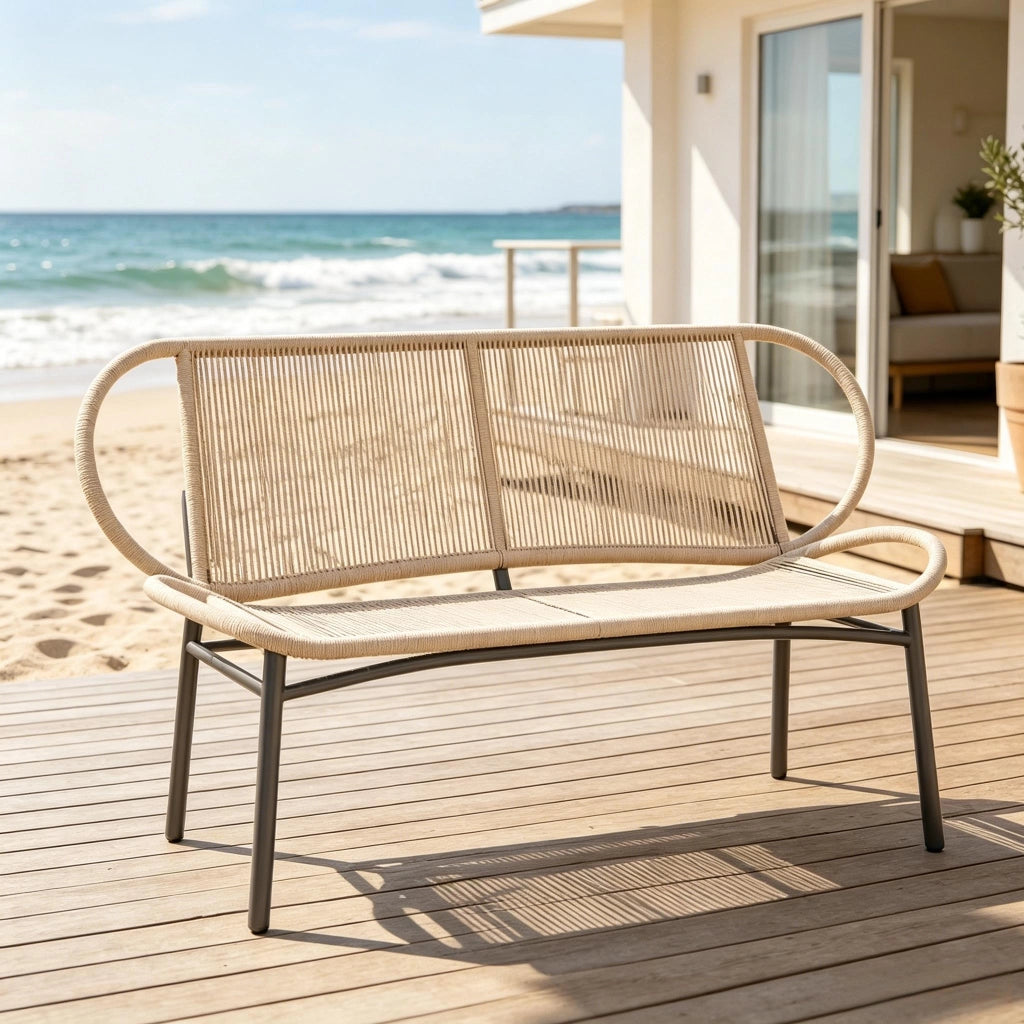 PANCA DA GIARDINO 138x62x83 cm in rattan PE e metallo nero/naturale