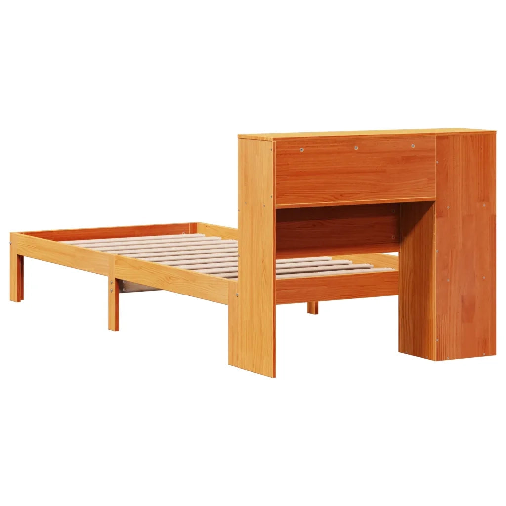 Letto Libreria senza Materasso Marrone Cera 100x200 cm in Pino 3322545