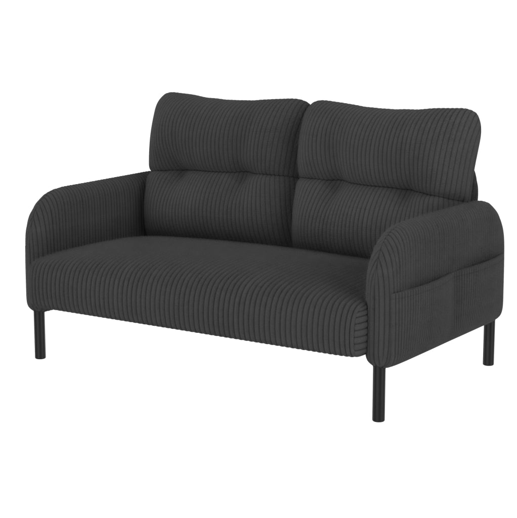Divano a 2 posti in corduroy grigio 120 x 75 x 79 cm; con tasca laterale e gambe in metallo