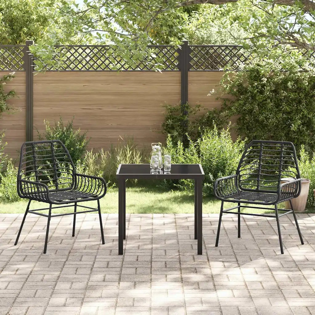 Set da Pranzo per Giardino 3 pcs Nero polyrattan 3380841